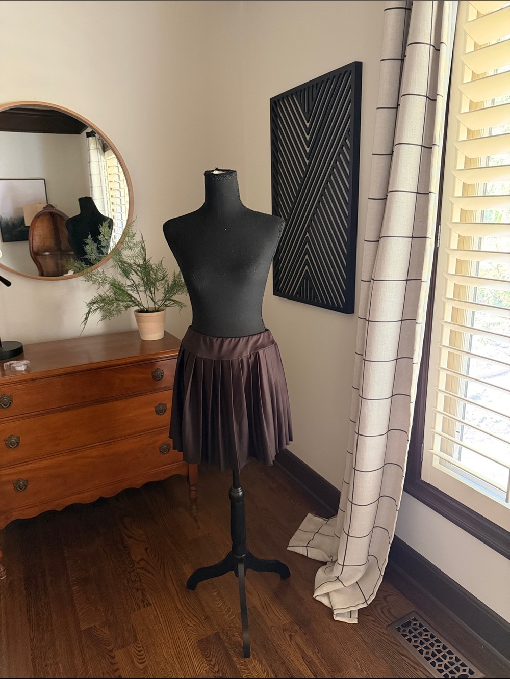 white birch black Pleated Skater Mini Skirt medium